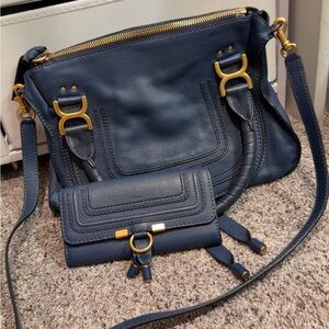 Marcie Medium Leather Crossbody Bag in Navy